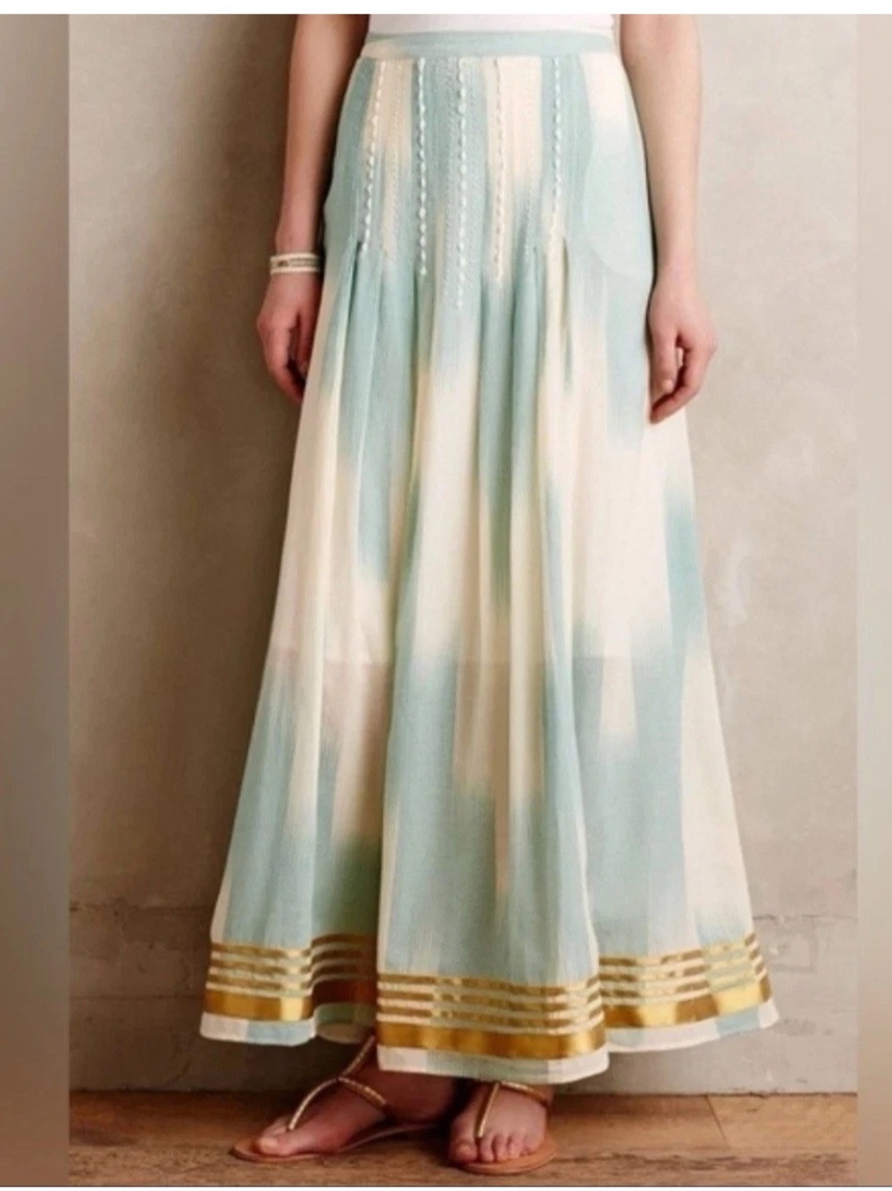 Anthropologie Floreat Far Seas cotton metallic trim maxi coastal boho skirt
